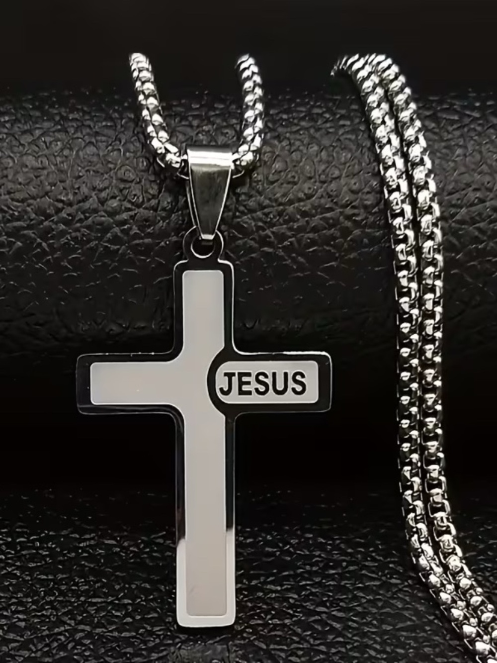 Silver Jesus Cross Pendant Necklace Men’s Christian Faith Chain Jewelry